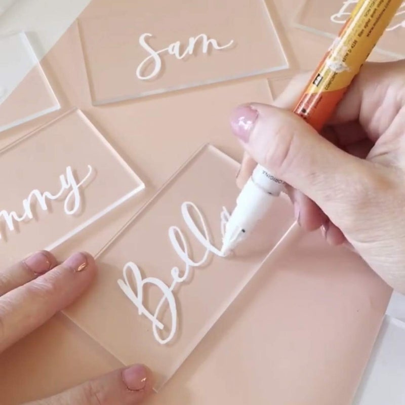 JINMURY 25 Pcs Clear Acrylic Wedding Place Cards, Blank Rectangle Acrylic Name Cards Handwritten Calligraphy Seating Names Place Cards and Wedding Table Decor, 3 1/2 x 2 inch - Image 3